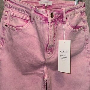 Risen Women's Size 13 Light Pink Wide-Leg Raw Hem Stretchy Zip Up Jeans NWT